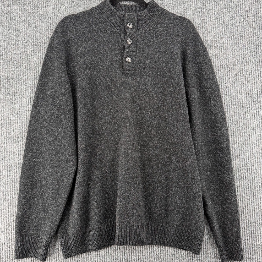 Merino Wool Sweater Mens XL Charcoal Mock Neck Italy Minimal Luxury